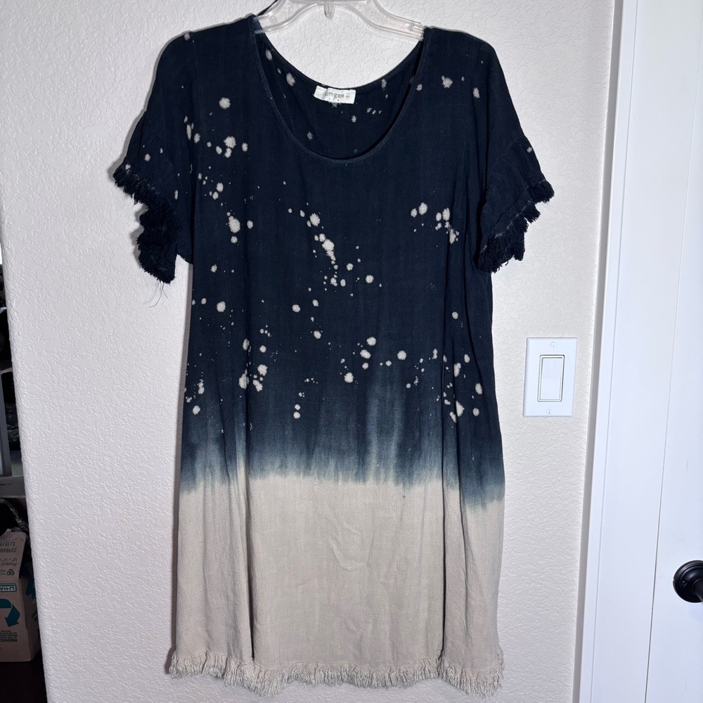 Umgee Dip Dye Short‎ Sleeve Dress, Boho, coastal